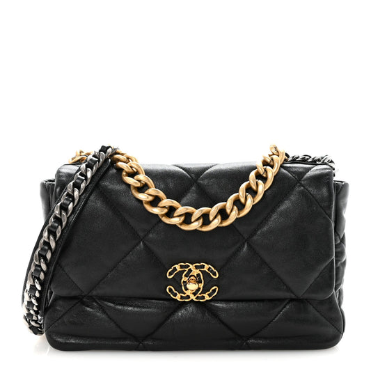 Goatskin Quilted Large Chanel 19 Flap Black