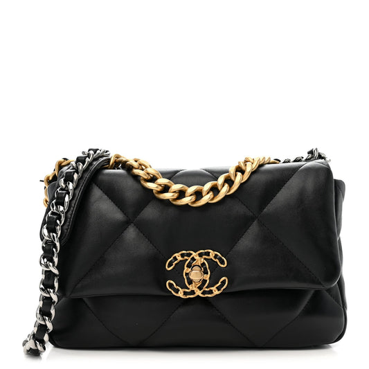 Lambskin Quilted Medium Chanel 19 Flap Black
