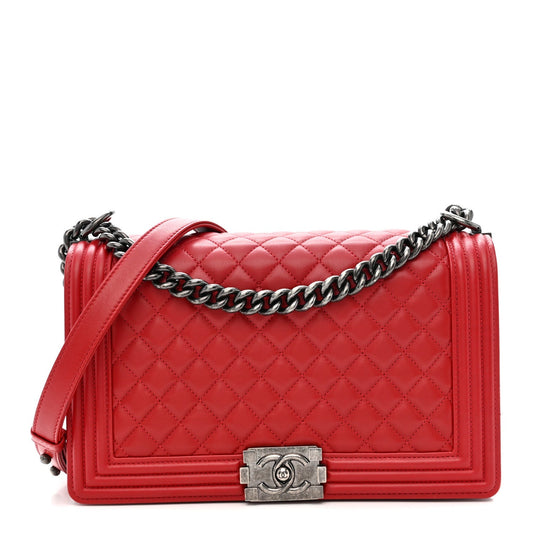 Lambskin Quilted New Medium Boy Flap Red