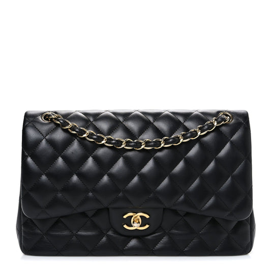Lambskin Quilted Jumbo Double Flap Black