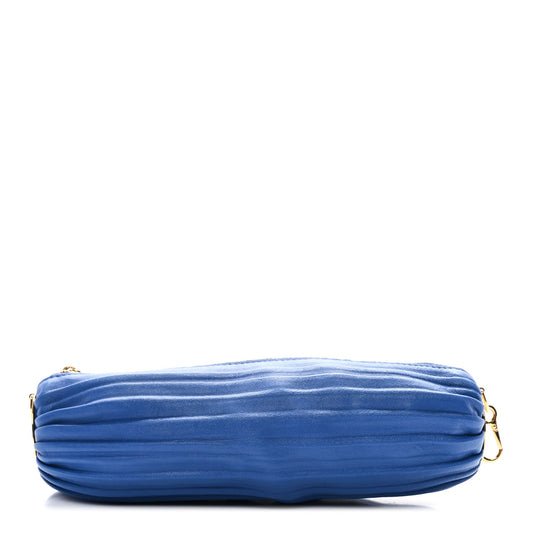 Lambskin Pleated Bracelet Pouch Shoulder Bag Royal Blue