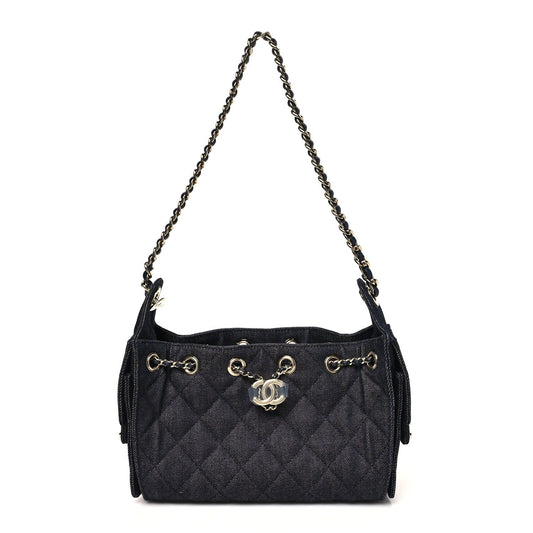 Denim Quilted Mini Chanel 25 Handbag Dark Blue