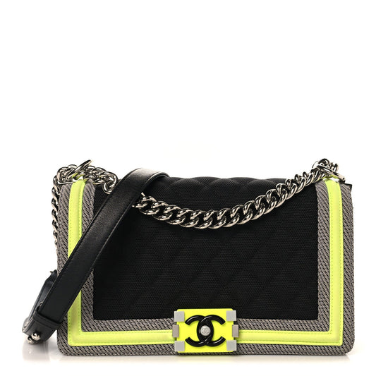 Canvas Quilted Medium Fluo Boy Flap Black Grey Yellow