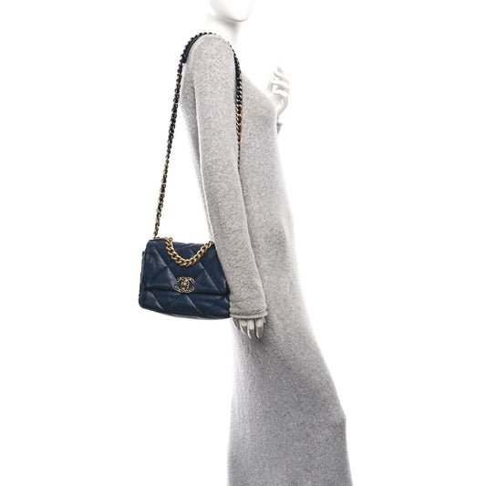 Lambskin Quilted Medium Chanel 19 Flap Navy Blue