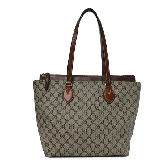 GG Supreme Monogram Medium Zippered Bucket Tote Beige Tuscany