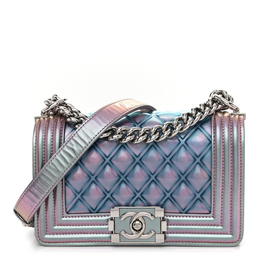 Iridescent Patent Calfskin PVC Quilted Small Boy Flap Light Purple