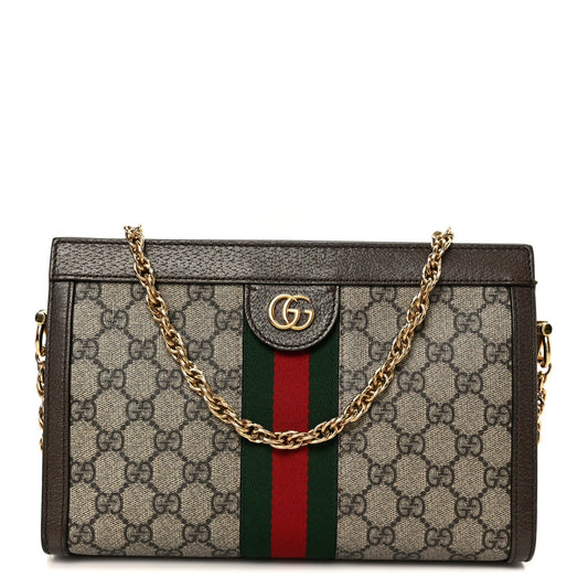 GG Supreme Monogram Web Small Ophidia Chain Shoulder Bag Brown