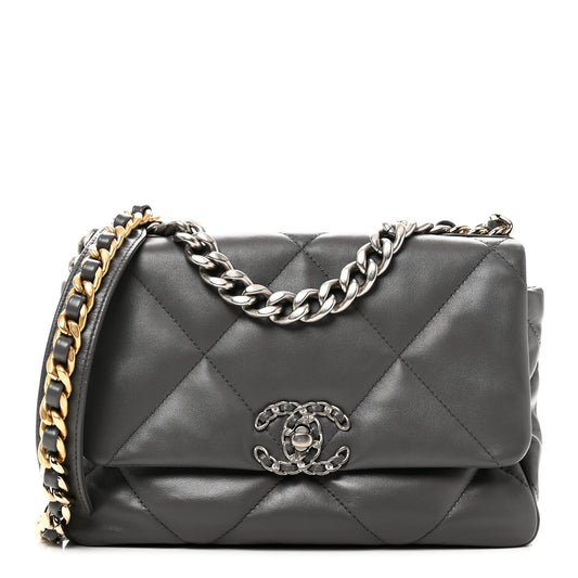 Lambskin Quilted Medium Chanel 19 Flap Grey