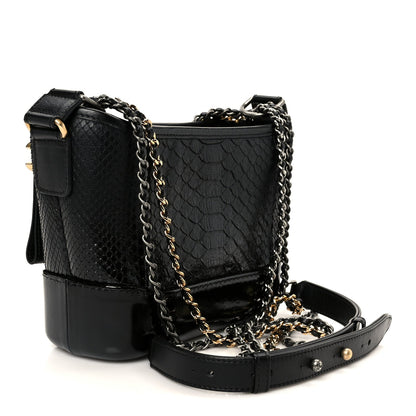 Snakeskin Patent Calfskin Small Gabrielle Hobo Black