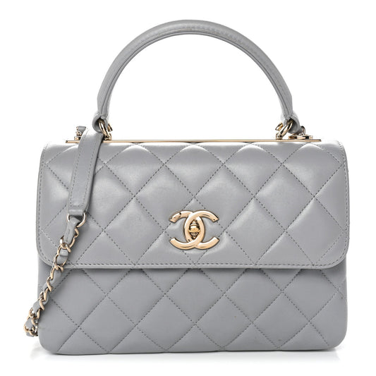 Lambskin Quilted Small Trendy CC Flap Dual Handle Bag Grey