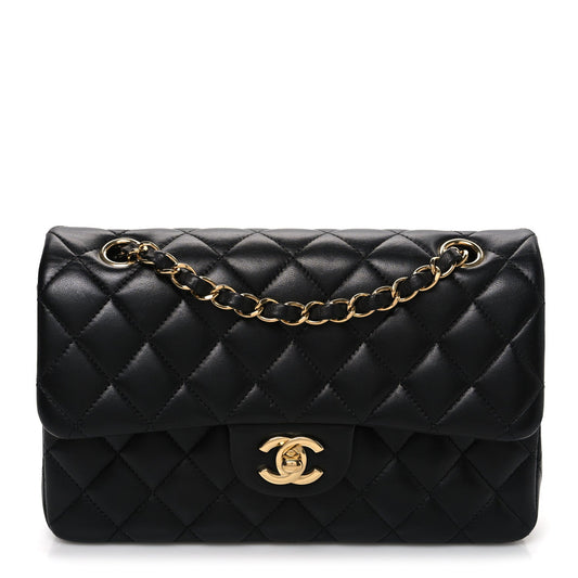 Lambskin Quilted Small Double Flap Black