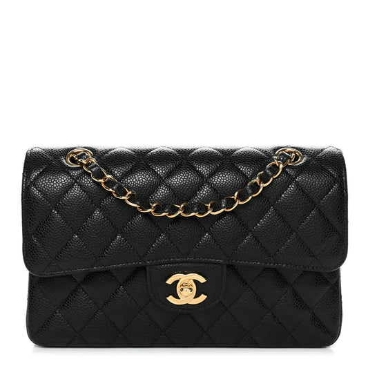 Caviar Quilted Small Double Flap Black