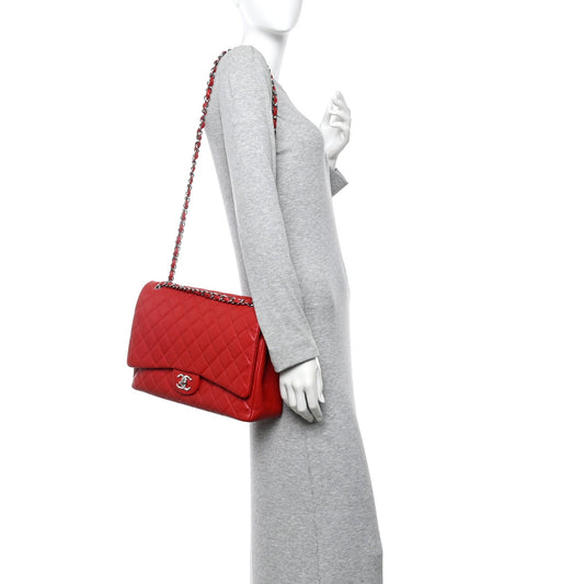 Caviar Quilted Maxi Double Flap Red