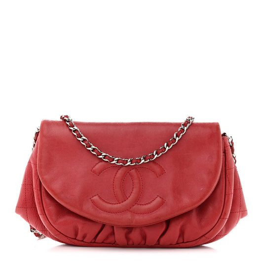Lambskin Half Moon Wallet On Chain WOC Red
