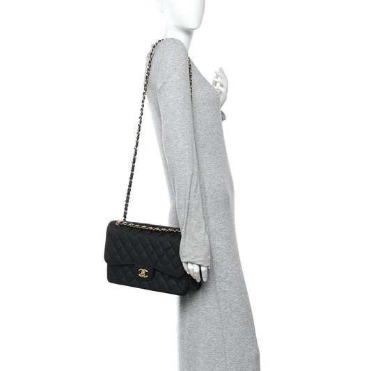 Caviar Quilted Jumbo Double Flap Black