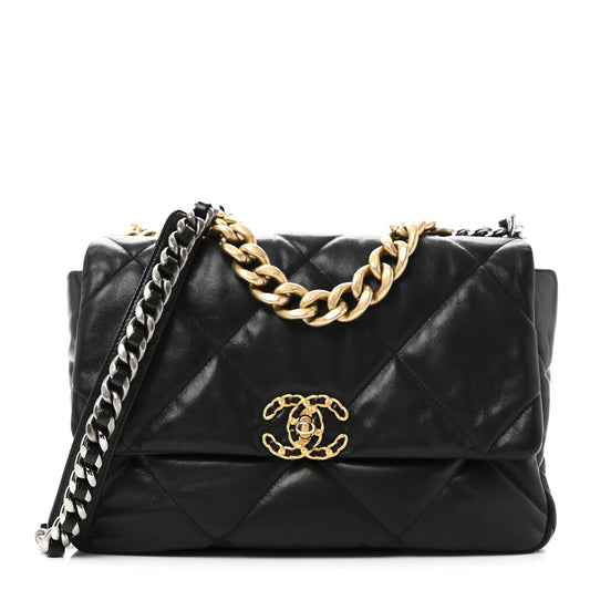 Goatskin Quilted Large Chanel 19 Flap Black