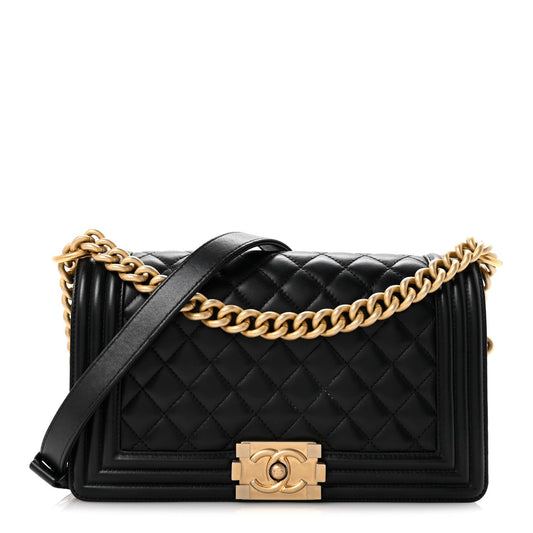 Lambskin Quilted Medium Boy Flap Black