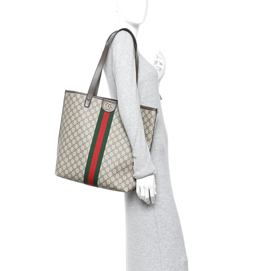 GG Supreme Monogram Medium Ophidia Tote Bag Brown