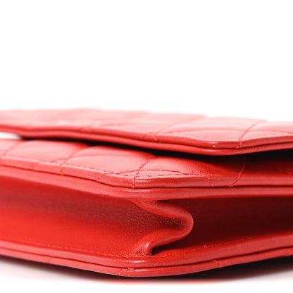 Lambskin Quilted Wallet On Chain WOC Red