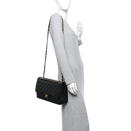 Caviar Quilted Jumbo Double Flap Black