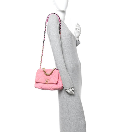 Denim Quilted Medium Chanel 19 Flap Neon Pink