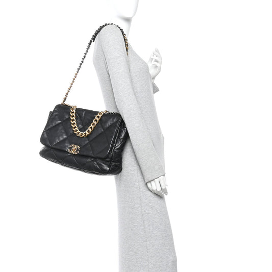 Goatskin Quilted Maxi Chanel 19 Flap Black