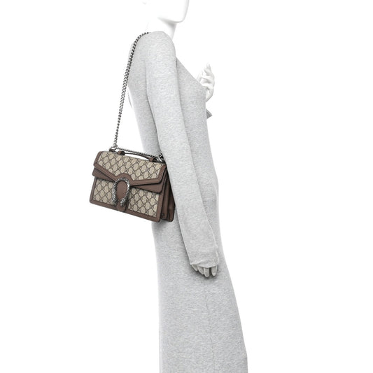 GG Supreme Monogram Textured Dollar Calfskin Top Handle Dionysus Shoulder Bag Beige Ebony New Acero