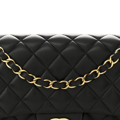 Lambskin Quilted Medium Double Flap Black