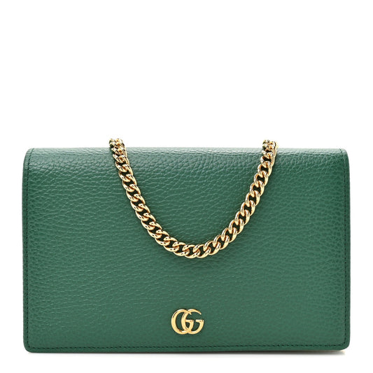 Dollar Calfskin Mini GG Marmont Chain Wallet Emerald Green Salvy Green