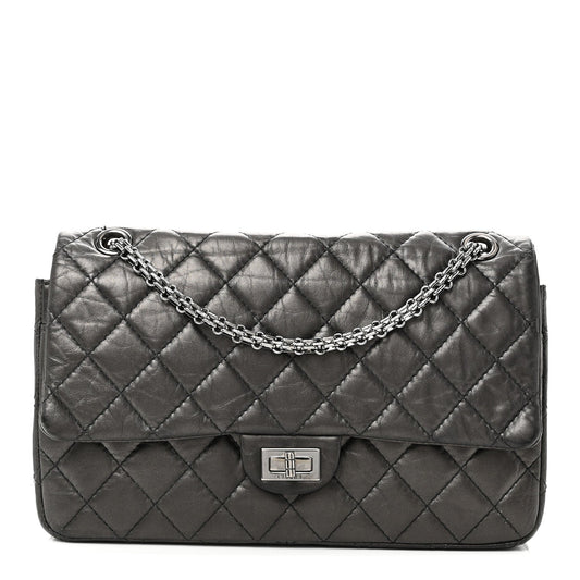 Metallic Aged Calfskin Quilted 2.55 Reissue 226 Flap Dark Grey