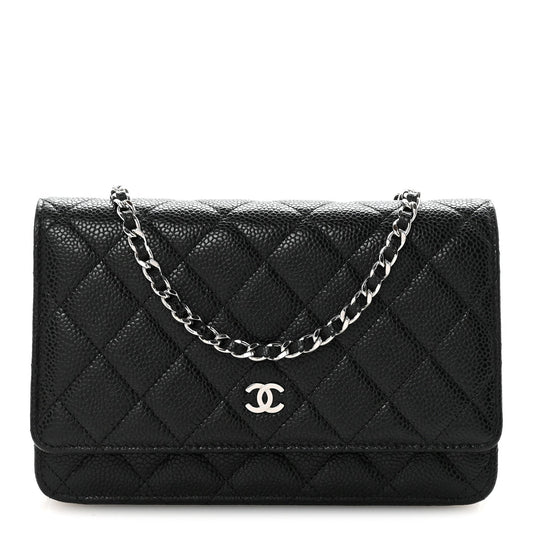 Caviar Quilted Wallet on Chain WOC Black