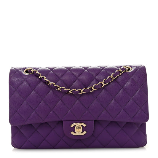 Caviar Quilted Medium Double Flap Purple