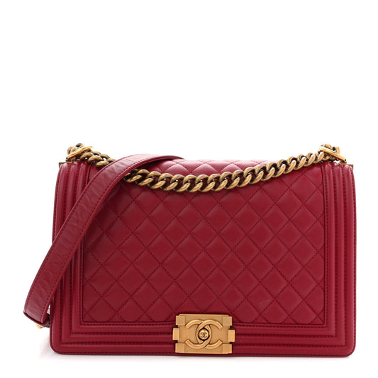 Lambskin Quilted New Medium Boy Flap Dark Red