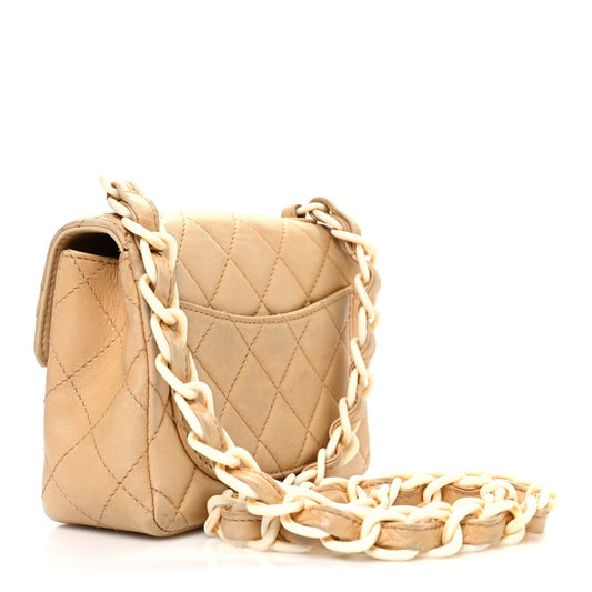 Lambskin Quilted Bekko Resin Mini Square Flap Beige
