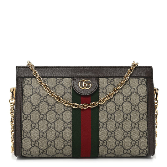 GG Supreme Monogram Web Small Ophidia Chain Shoulder Bag Brown