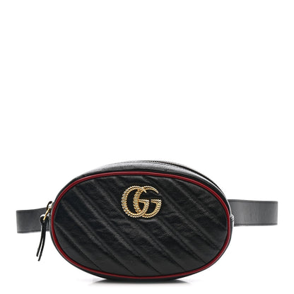 Azalea Calfskin Matelasse Diagonal Torchon GG Marmont Belt Bag 85 34 Black Romantic Cerise