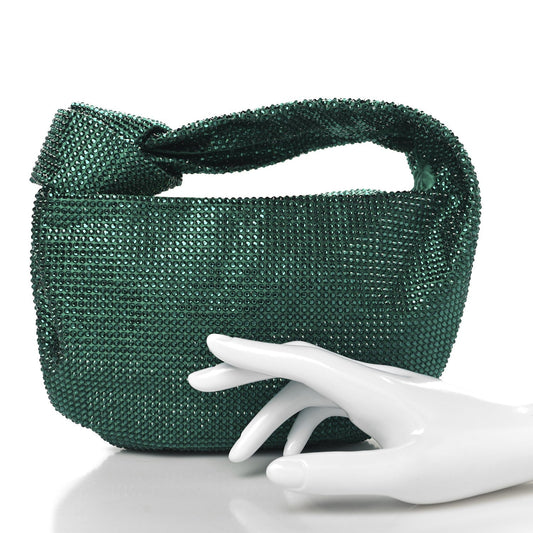 Crystal Embellished Satin Mini Hotfix Jodie Emerald