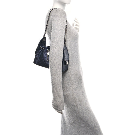 Metallic Caviar Quilted Mini Chanel 25 Handbag Dark Blue