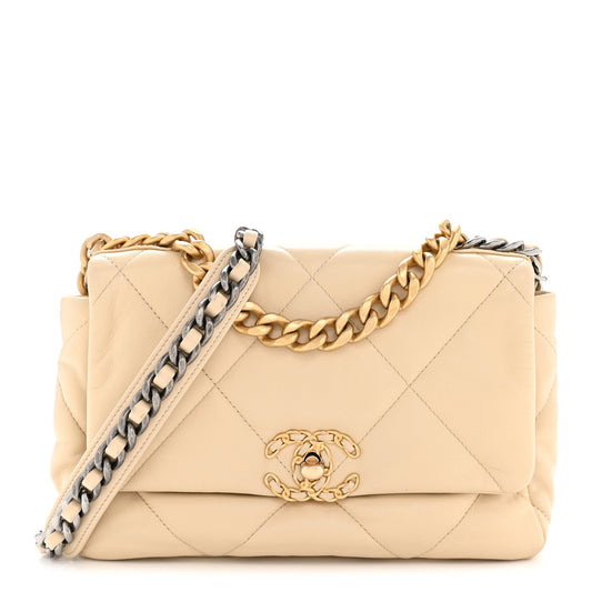 Lambskin Quilted Medium Chanel 19 Flap Beige