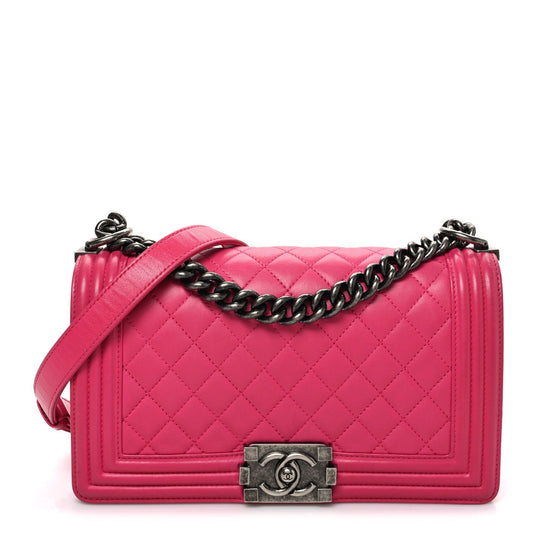 Lambskin Quilted Medium Boy Flap Pink
