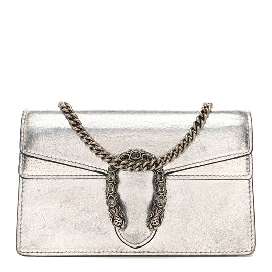 Metallic Calfskin Super Mini Dionysus Shoulder Bag Silver