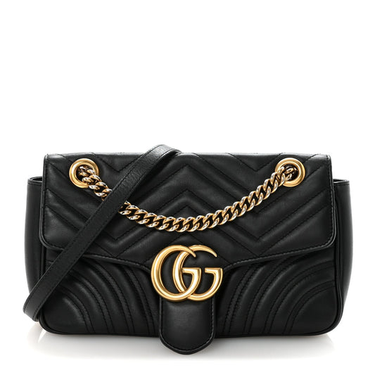 Calfskin Matelasse Small GG Marmont Shoulder Bag Black