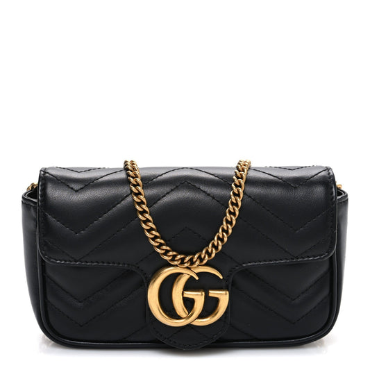 Calfskin Matelasse Super Mini GG Marmont Shoulder Bag Black