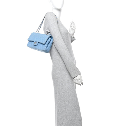 Denim Quilted Medium Double Flap Light Blue