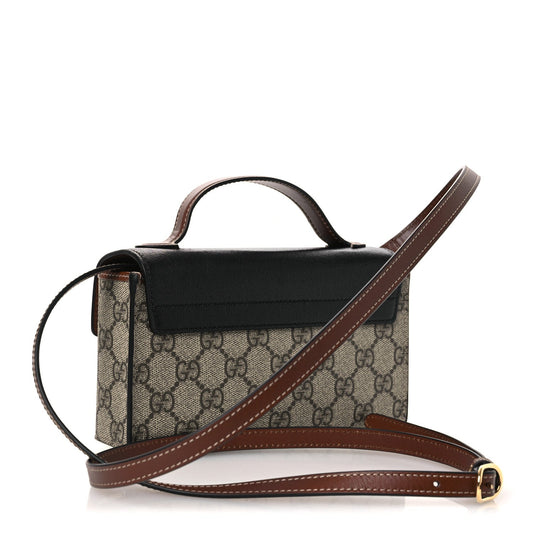 GG Supreme Monogram Calfskin Mini Padlock Top Handle Shoulder Bag Beige Black Cuir