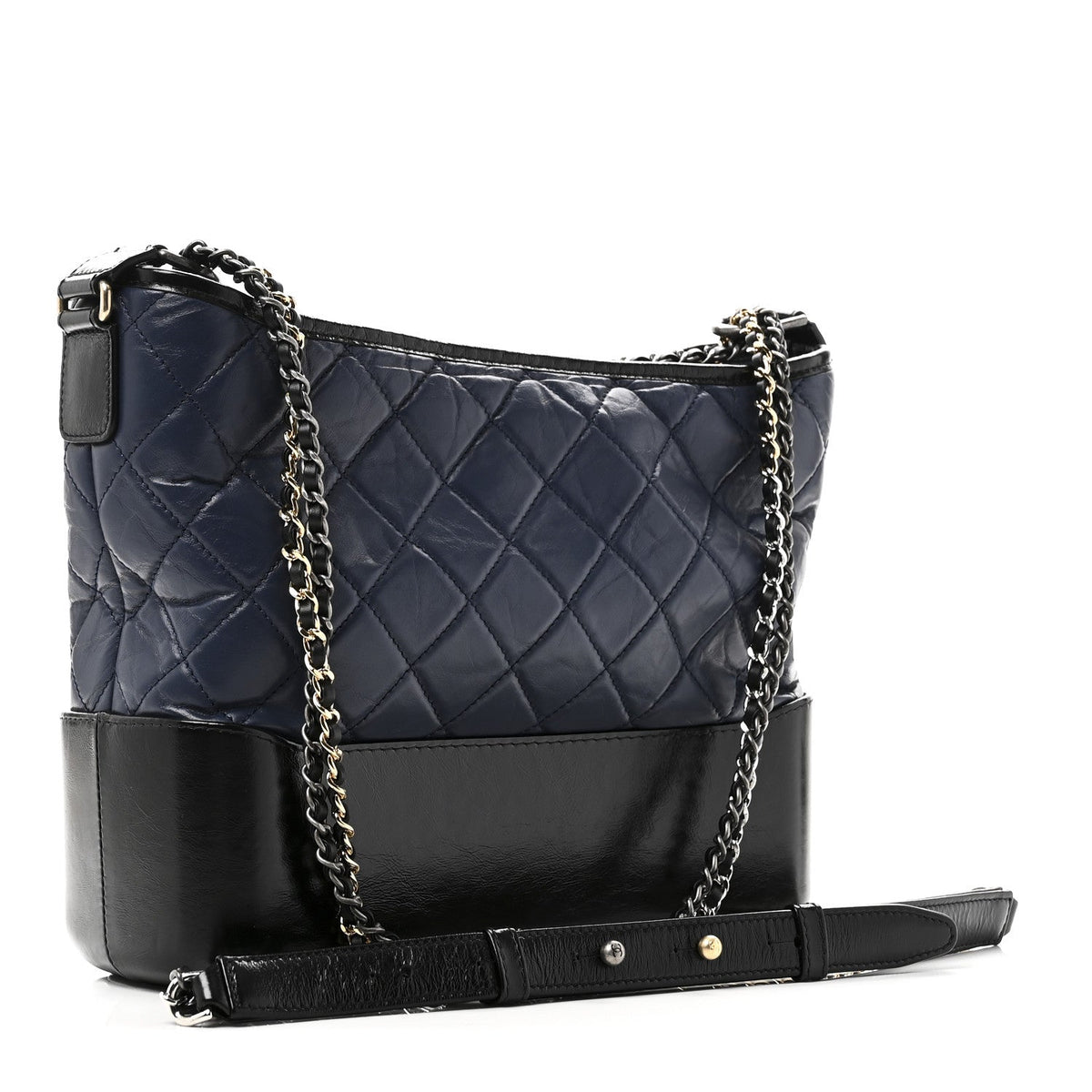Aged Calfskin Quilted Medium Gabrielle Hobo Navy Black