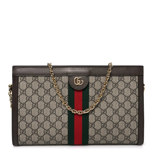GG Supreme Monogram Web Medium Ophidia Chain Shoulder Bag Brown