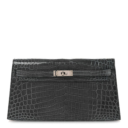 Shiny Niloticus Crocodile Kelly Elan Pochette Bleu Tempete