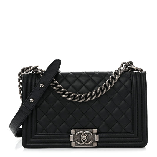 Lambskin Quilted Medium Boy Flap Black