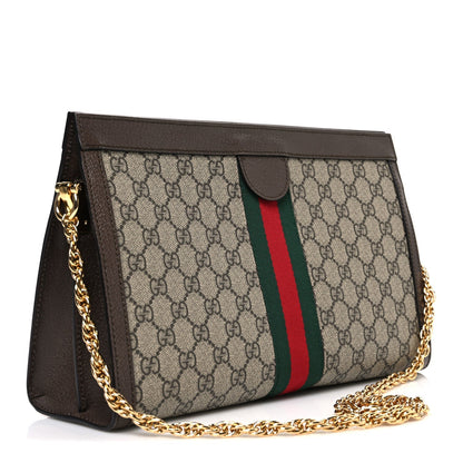 GG Supreme Monogram Web Medium Ophidia Chain Shoulder Bag Brown